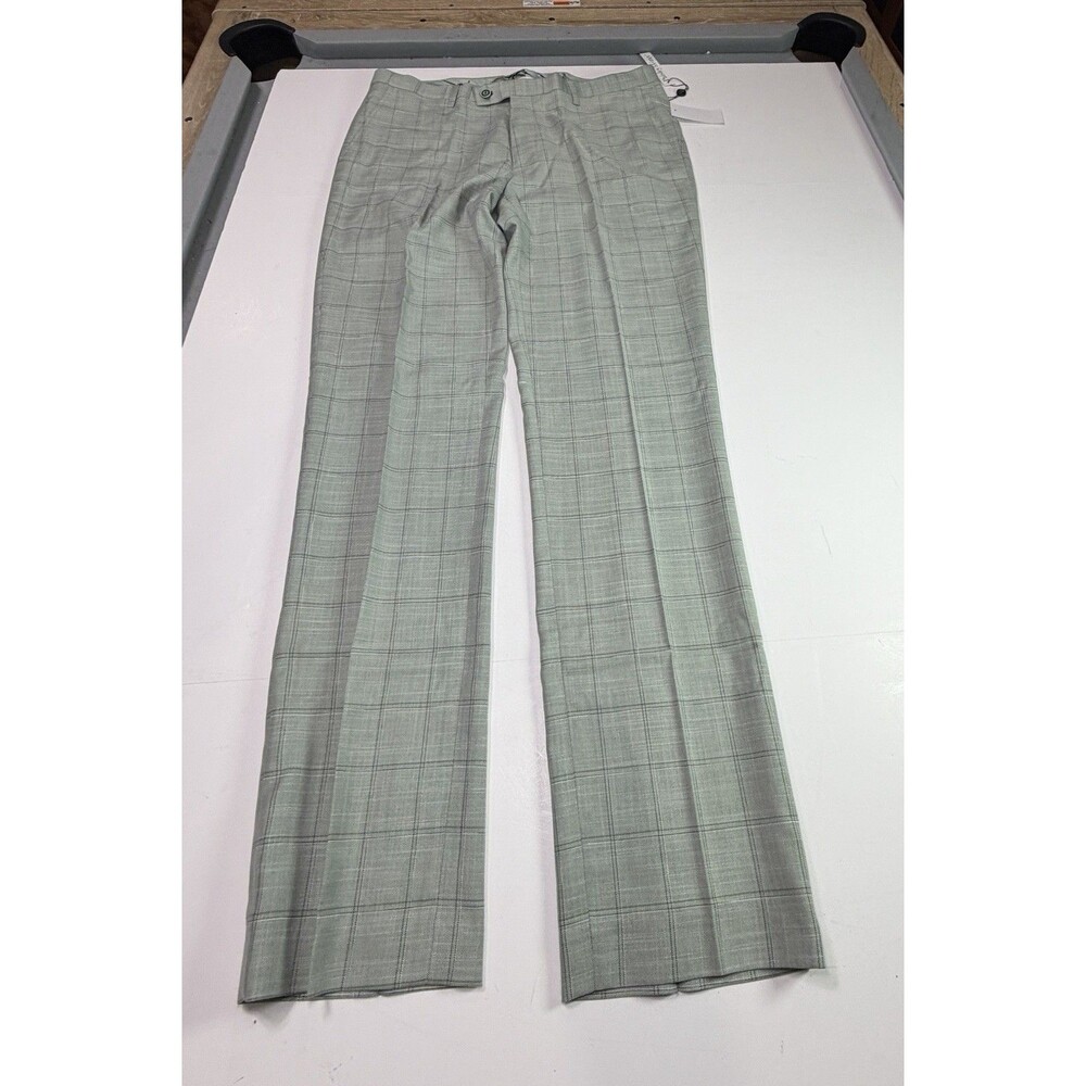 $125 NWT Paisley & Gray Light Green Windowpane Plaid Dress Pants Mens 34x32 New